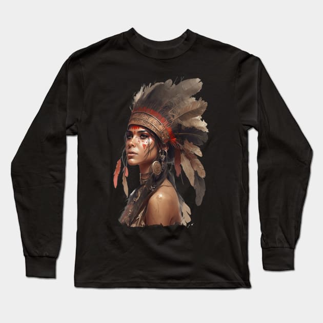 Spirit of the Earth - Native American Woman Long Sleeve T-Shirt by Snoe